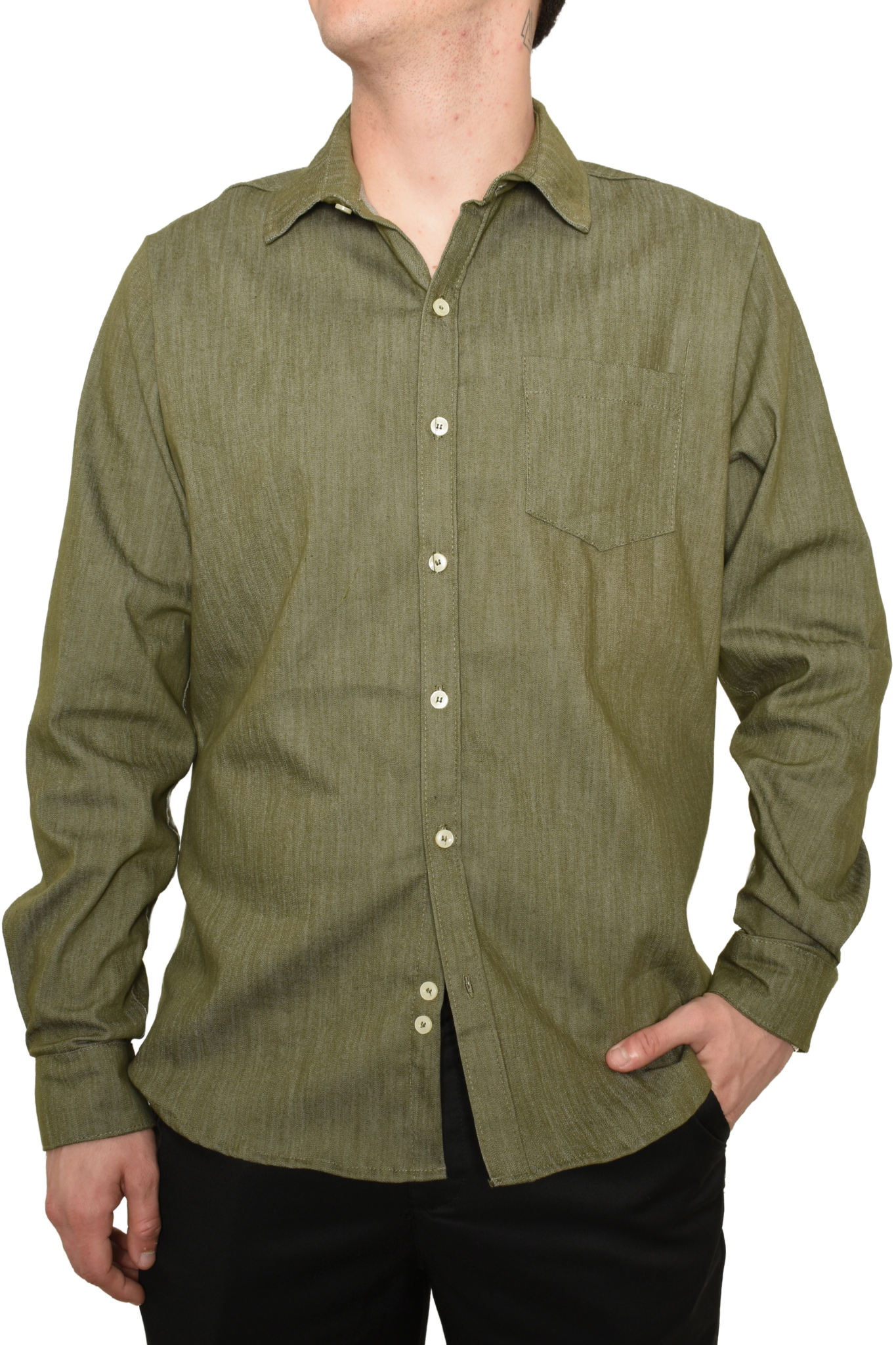 Camisa Verde Olivo Tipo Mezclilla M.L