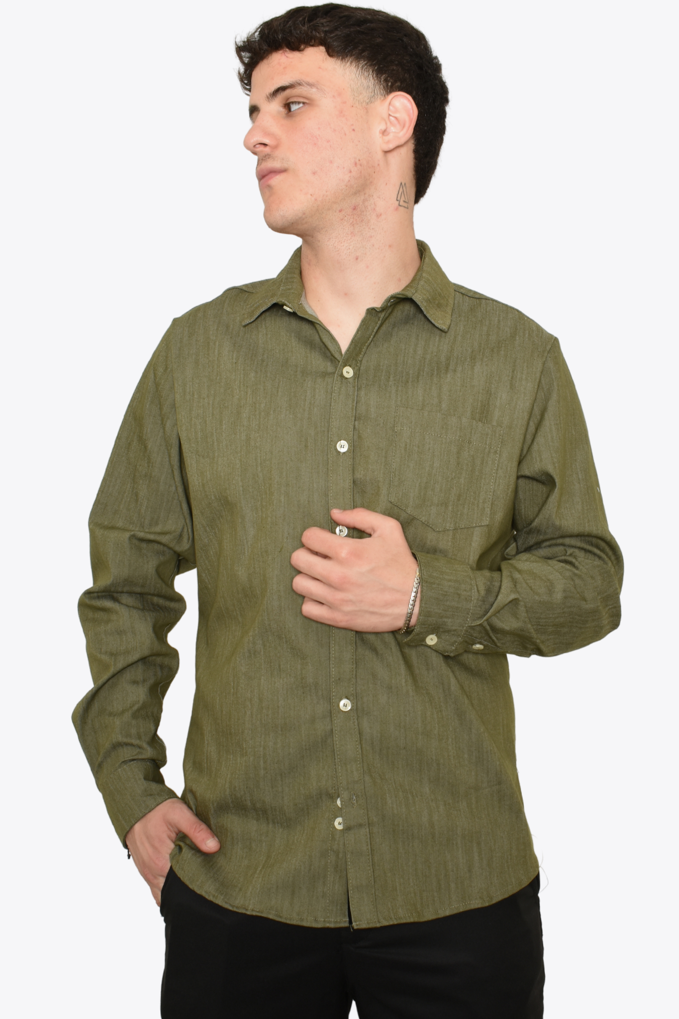Camisa Verde Olivo Tipo Mezclilla M.L
