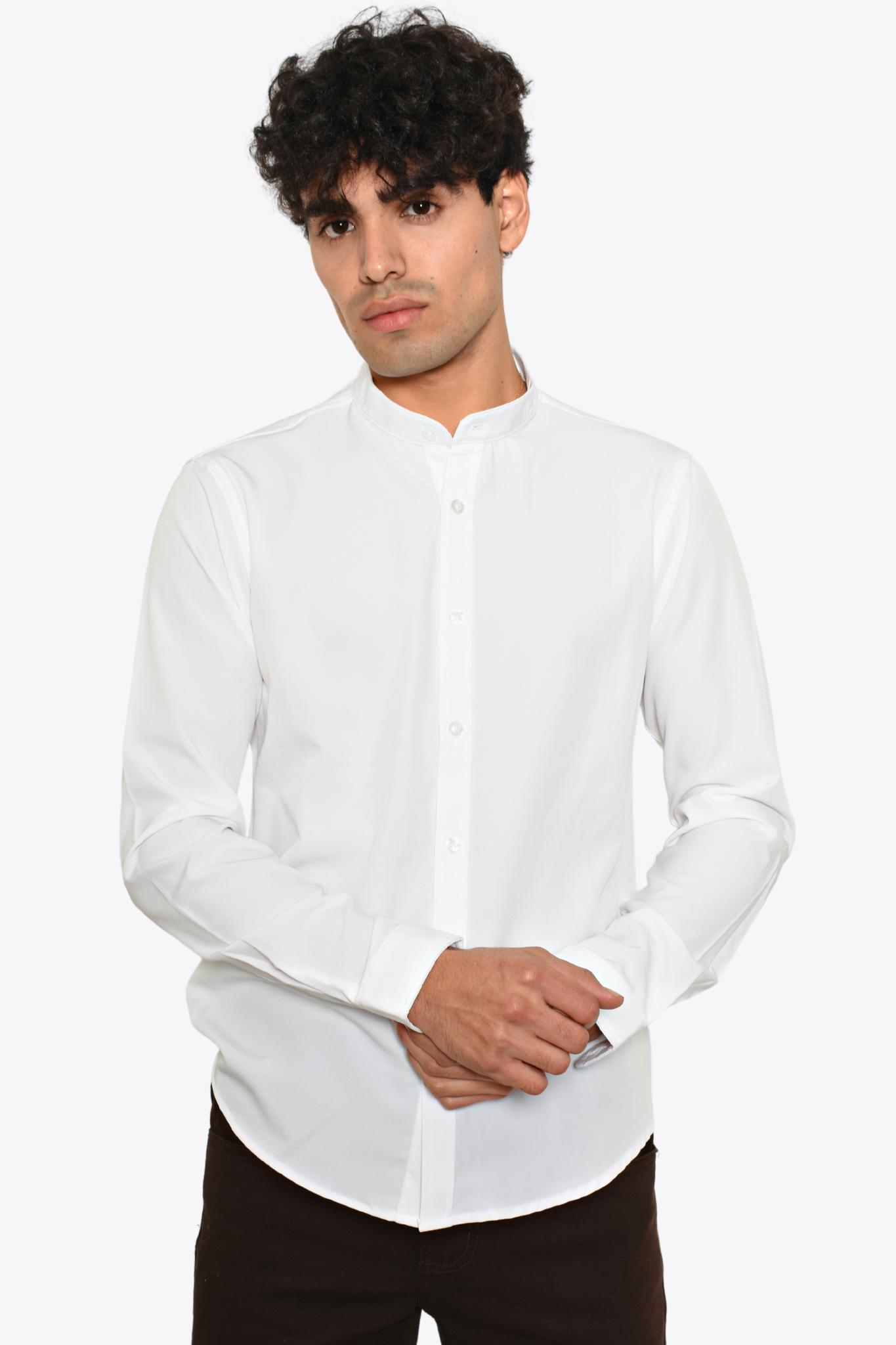 Camisa Antiarrugas Cuello Mao Blanca M.L Premium Mollerclothing