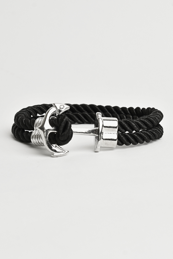 Pulsera Premium Ancla Negra Plateado