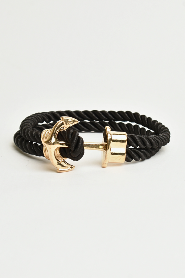 Pulsera Premium Ancla Negra Dorado