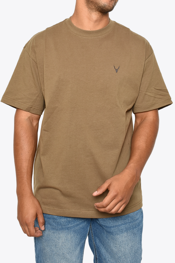 Playera Lisa Verde Militar Oversize Heavy Cotton 300 gsm