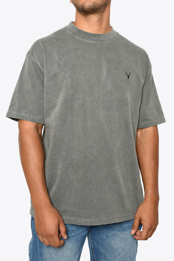 Playera Gris Claro Lavado de Ácido Oversize Heavy Cotton 300 gsm