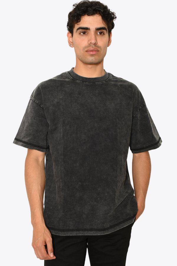 Playera Oversize Negra Lavado de Ácido Heavy Cotton 275 gsm