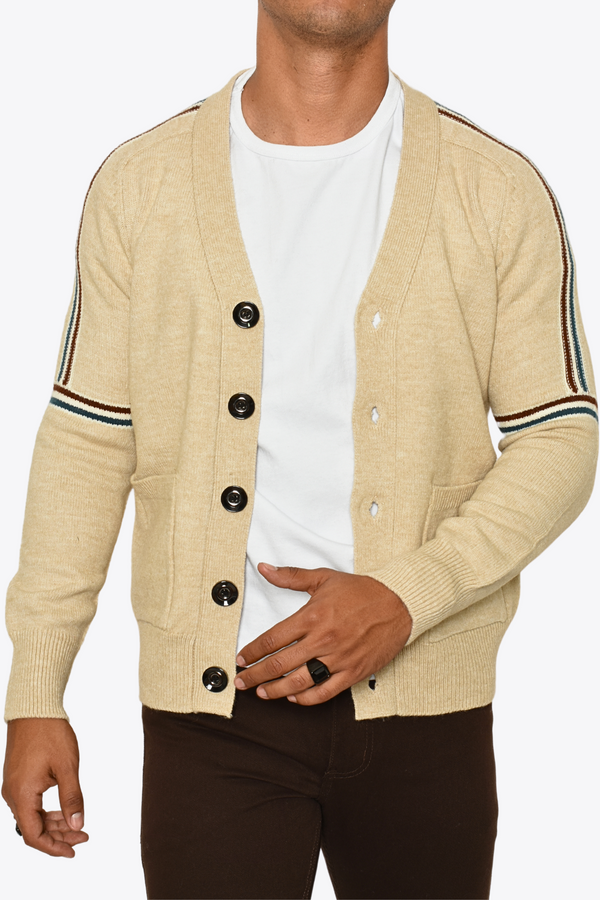 Cardigan Estilo Tejido Beige Detalle Líneas