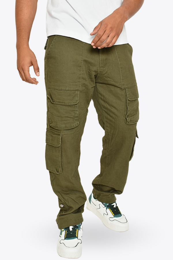 Pantalón Cargo Estilo Gabardina Detalle Botones Verde