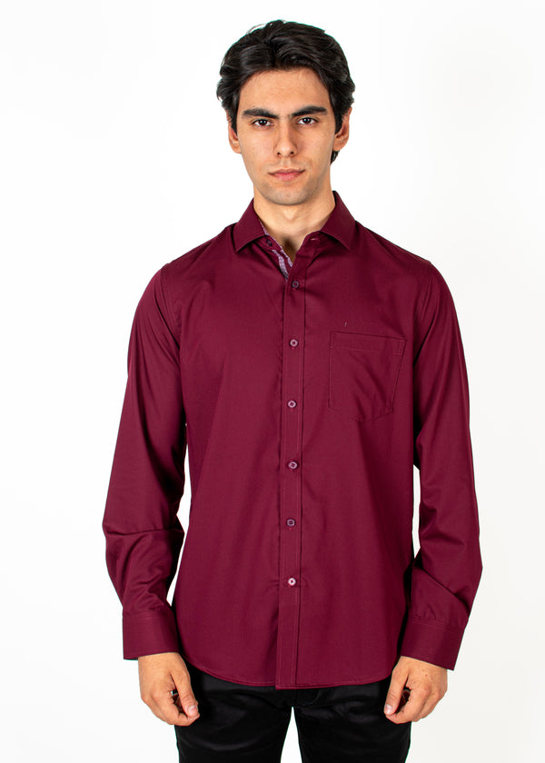 Camisa Merlot Cuello Sport Vino