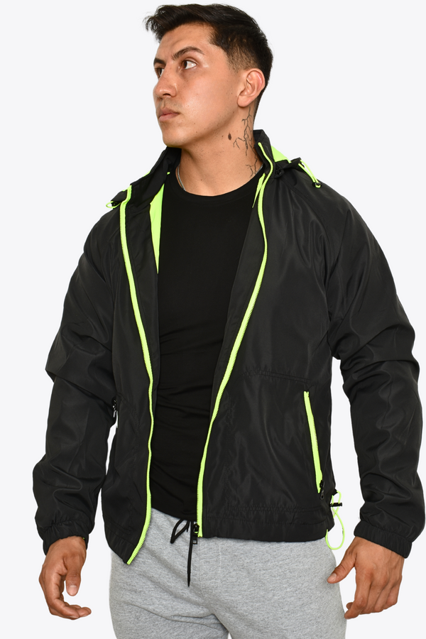 Chamarra Rompe Vientos Negra Zipper Verde