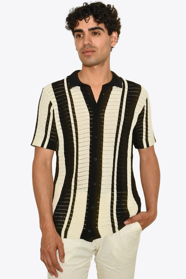 Camisa Tejida Bicolor Negra/Beige