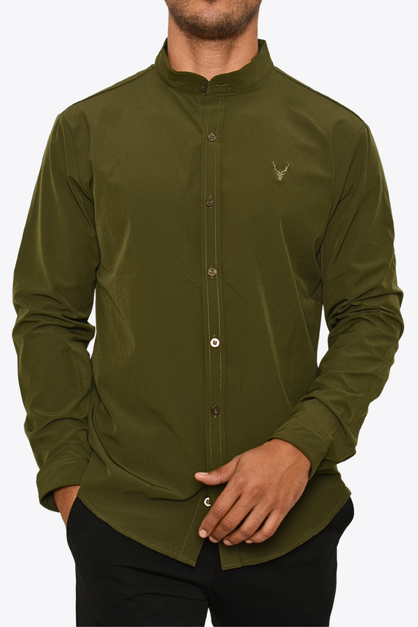 Camisa Verde Bosque Venado Cuello Tipo Mao Moller Antifluidos M.L