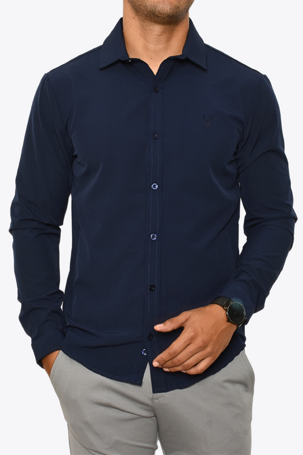 Camisa Azul Marino Venado Cuello Tipo Sport Moller Antifluidos M.L