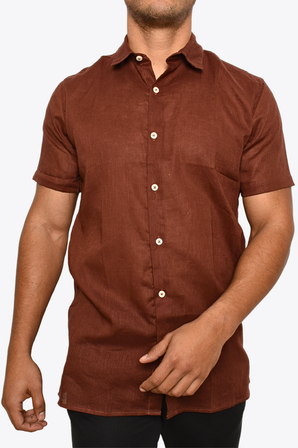 Camisa Lino Café Ladrillo