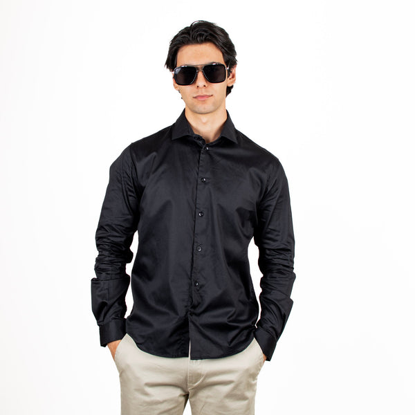 Camisa Satin Negra Lisa