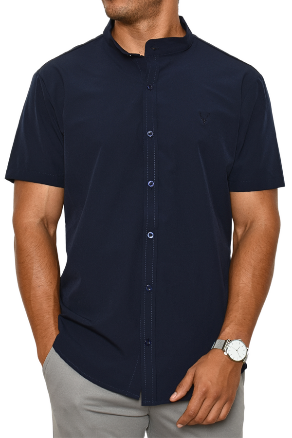 Camisa Azul Marino Venado Cuello Tipo Mao Antifluidos M.C