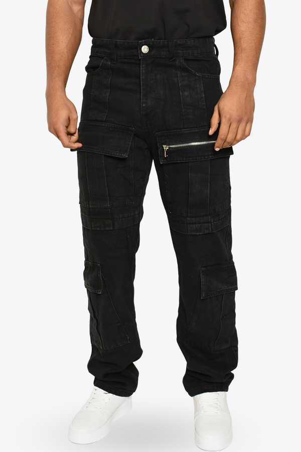 Pantalon Cargo Detalle Zipper Negro Denim