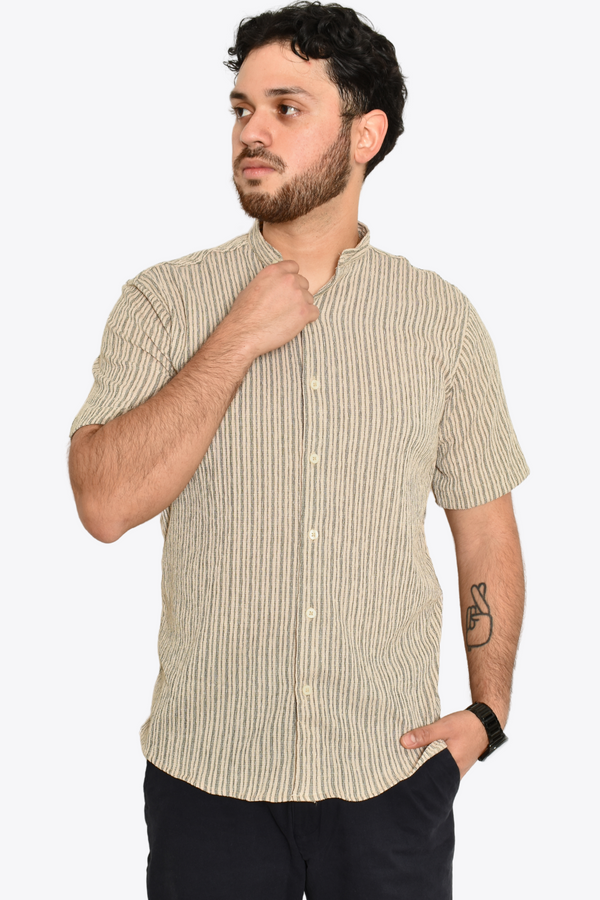 Camisa Vintage Khaky M.C Cuello Tipo Mao