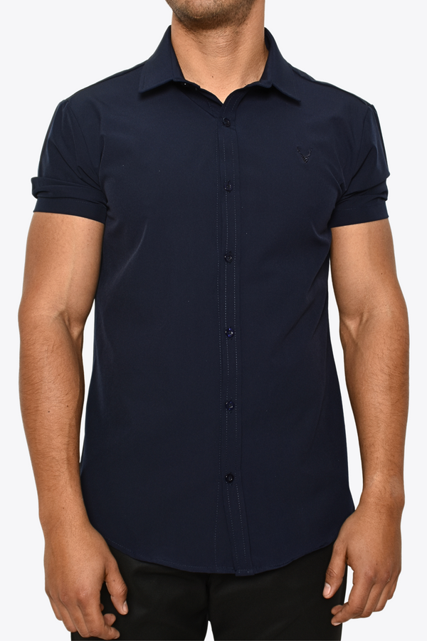 Camisa Azul Marino Venado Cuello Tipo Sport Antifluidos M.C