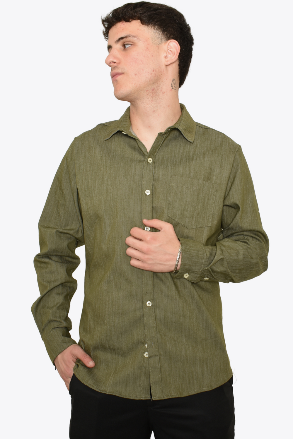 Camisa Verde Olivo Tipo Mezclilla M.L Mollerclothing