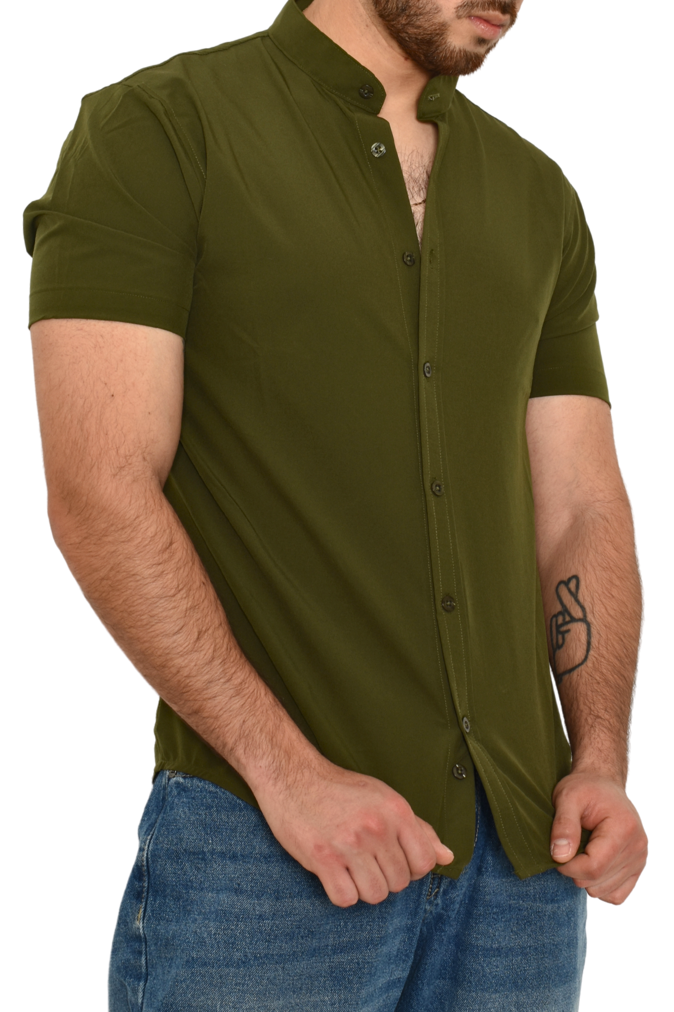 Camisa Verde Militar Cuello Tipo Mao Antifluidos M.C