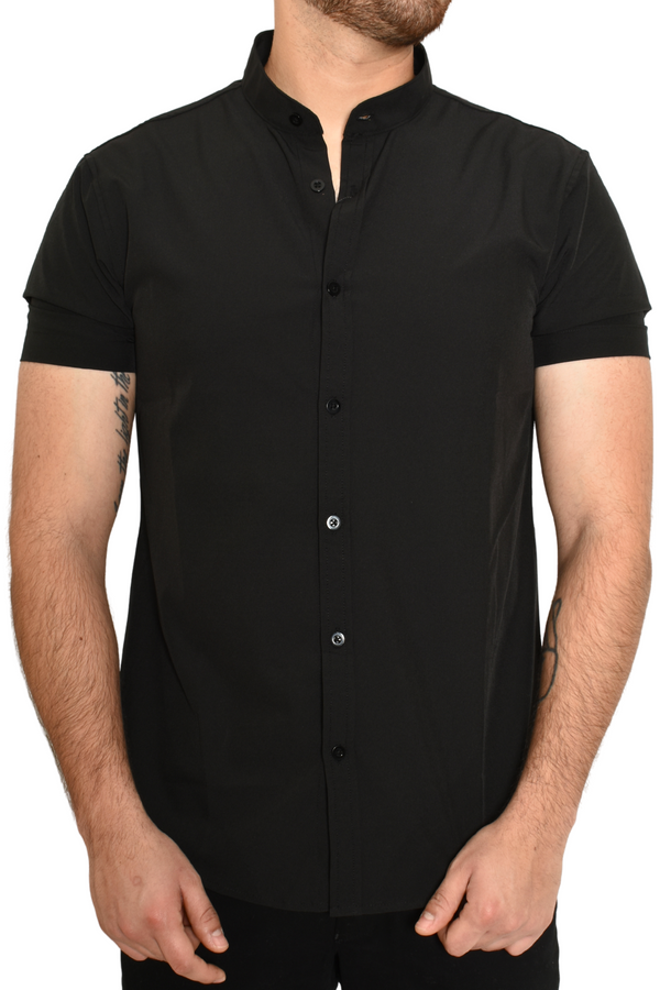 Camisa Negra Cuello Tipo Mao Antifluidos M.C