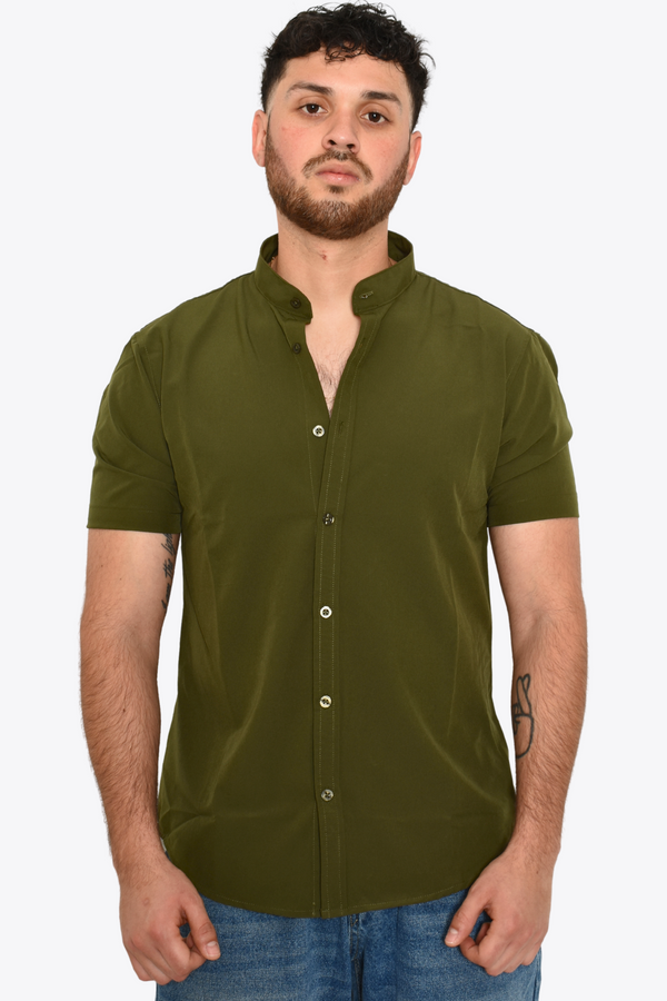 Camisa Verde Militar Cuello Tipo Mao Antifluidos M.C