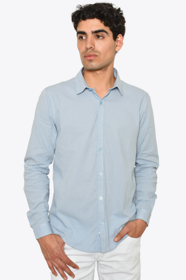 Camisa M.L Tipo Lino Azul