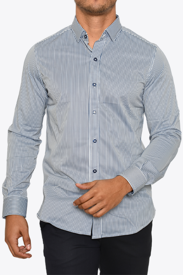 Camisa de vestir Azul rayas blancas M.L