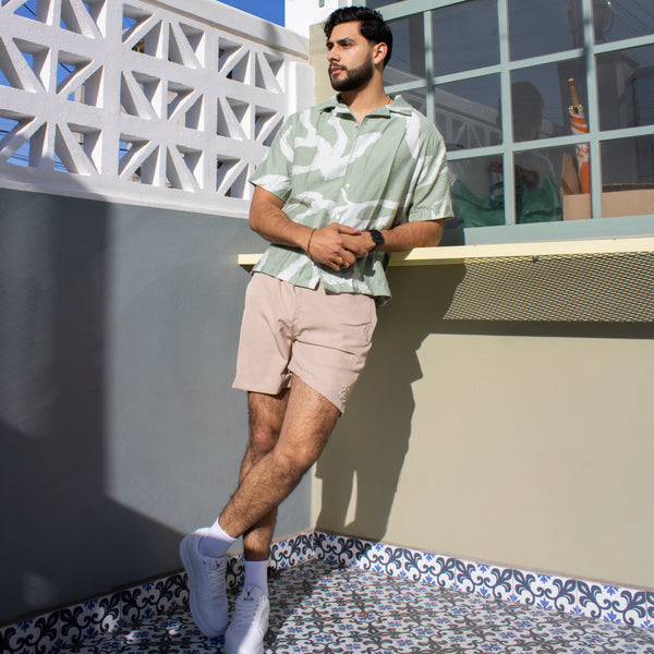 Camisa M.C Boxy Cuello Tipo Cubano Verde