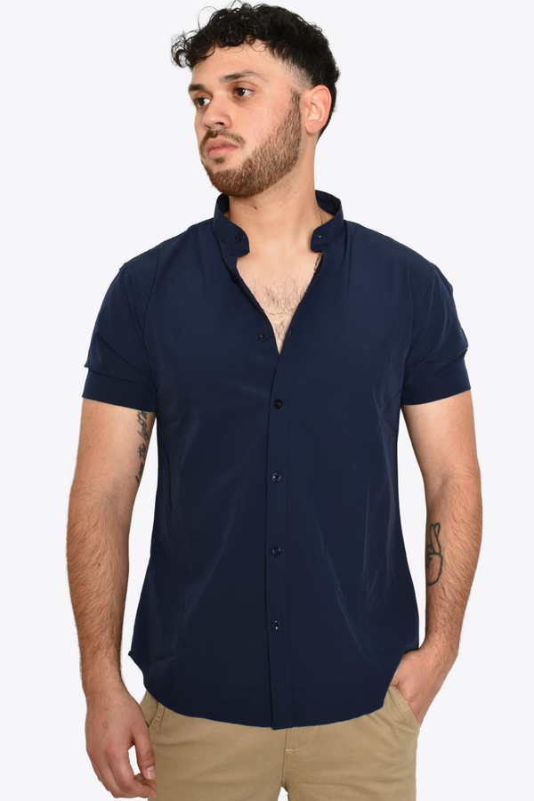 Camisa Azul Marino Cuello Tipo Mao Antifluidos M.C