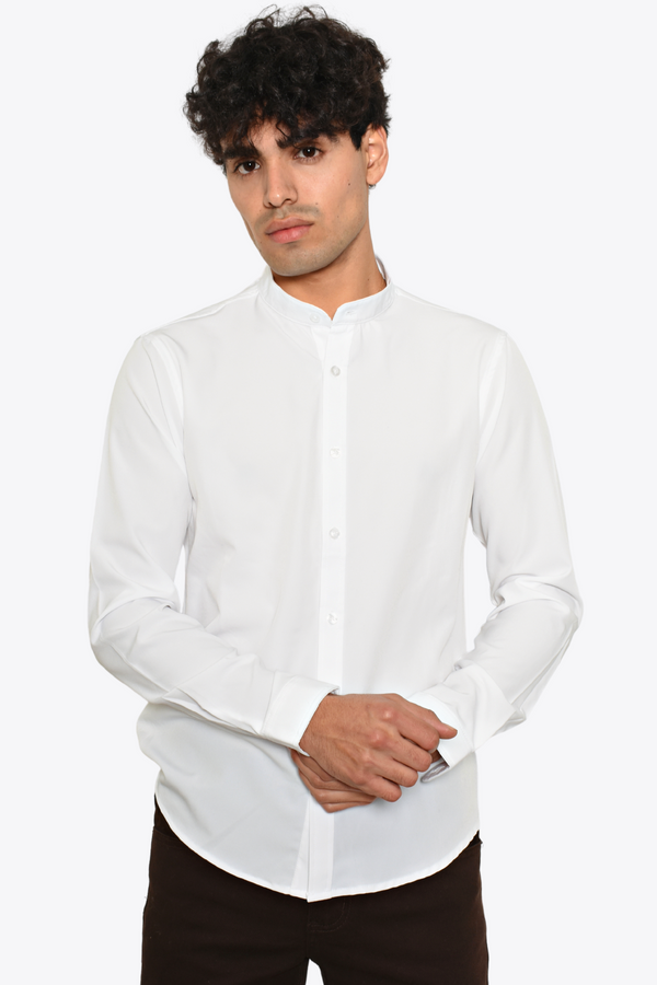 Camisa Antiarrugas Cuello Mao Blanca M.L Premium