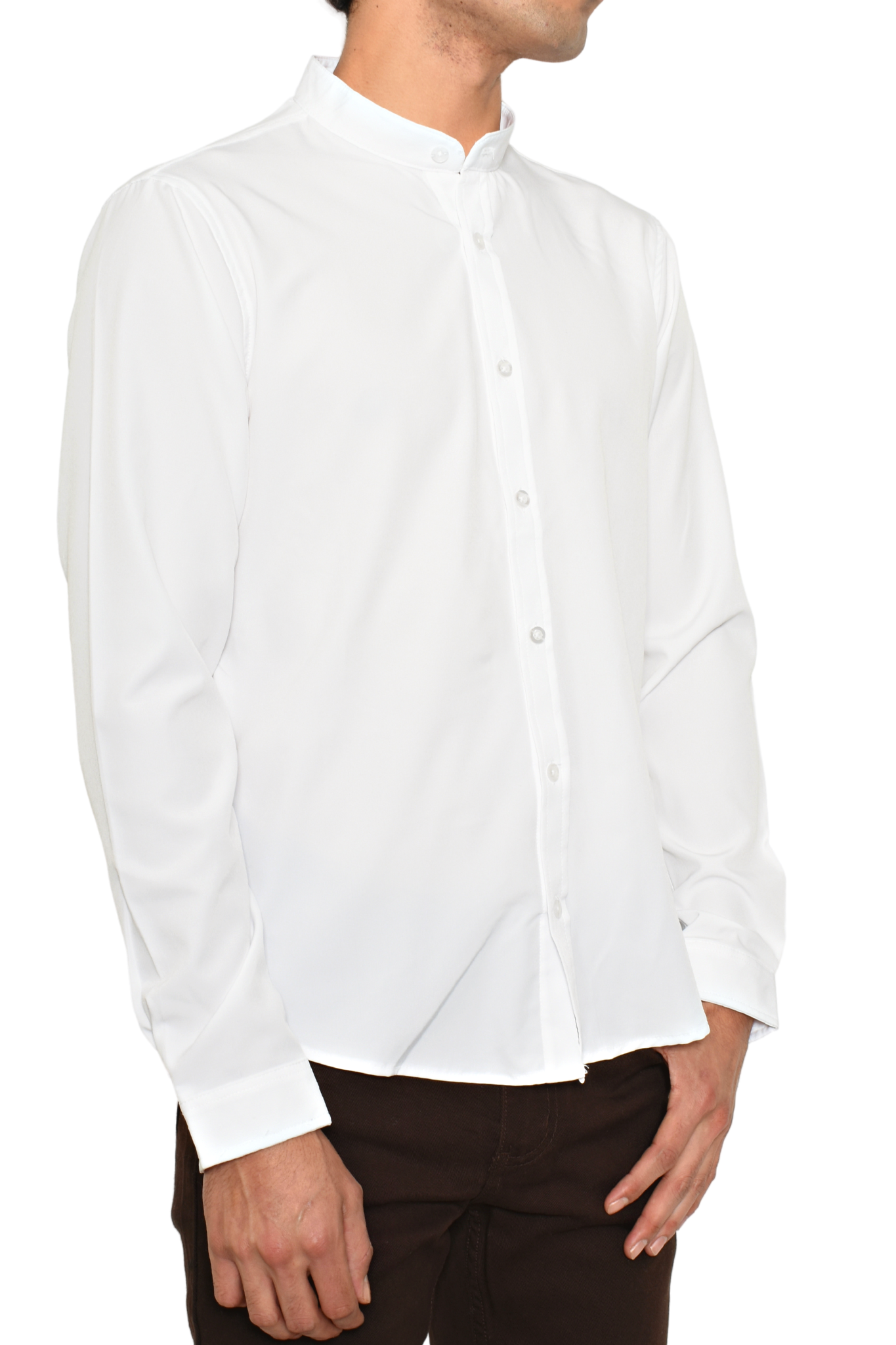 Camisa Antiarrugas Cuello Mao Blanca M.L Premium