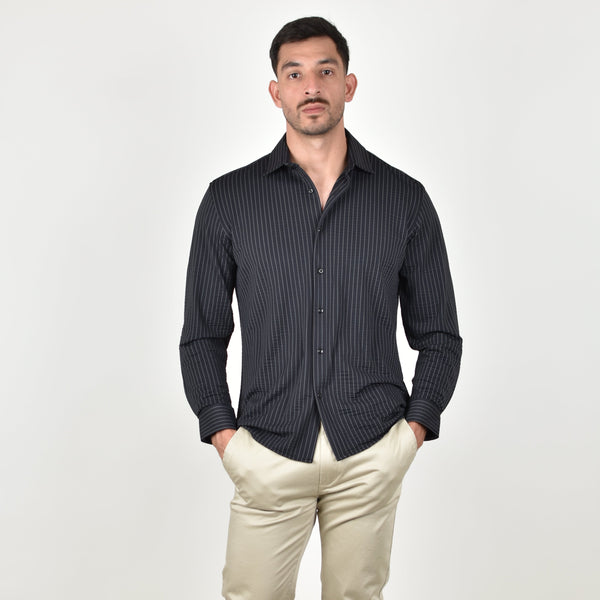 Camisa M.L. Súper Stretch Rayas Negro