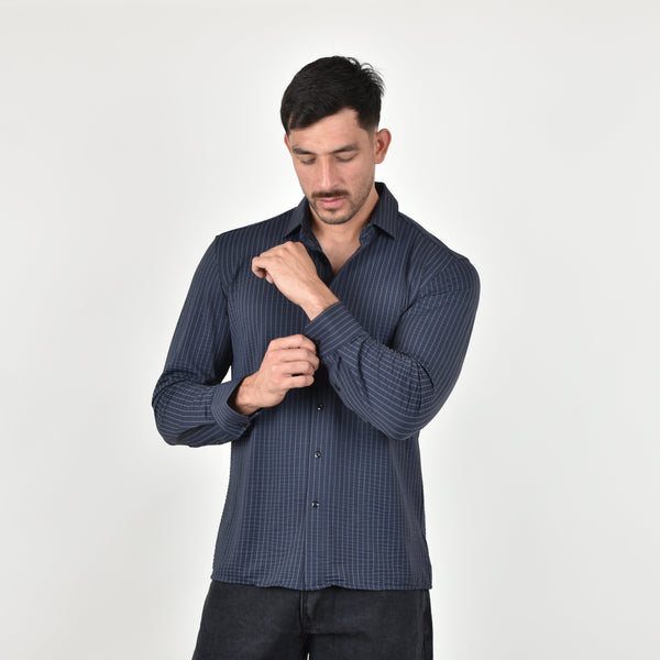 Camisa M.L. Súper Stretch Rayas Azul