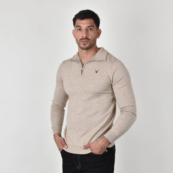 Suéter Tejido ZipNeck Camel