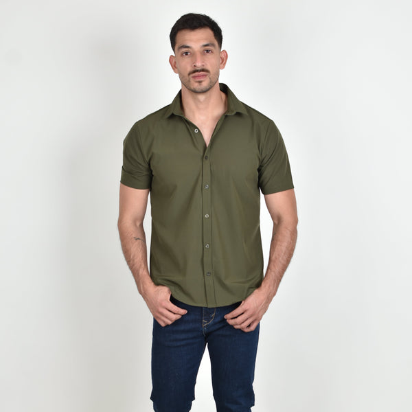 Camisa Verde Militar Cuello Tipo Sport Antifluidos M.C