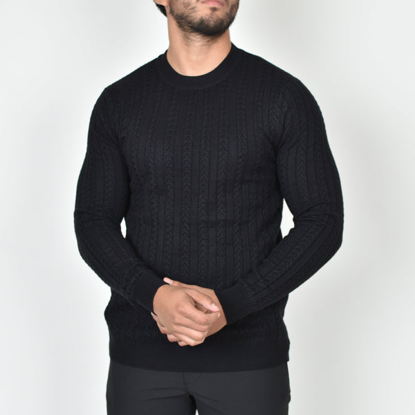 Suéter Tejido Premium Trenzado Negro