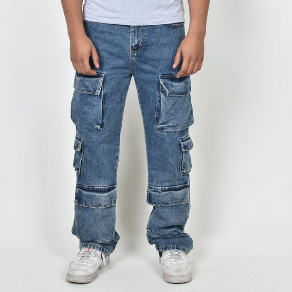 Pantalón Cargo Deslave Azul