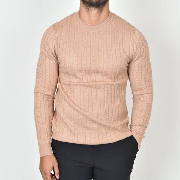 Suéter Tejido Premium Trenzado Camel