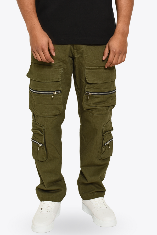 Pantalon Cargo Zippers Gabardina Verde