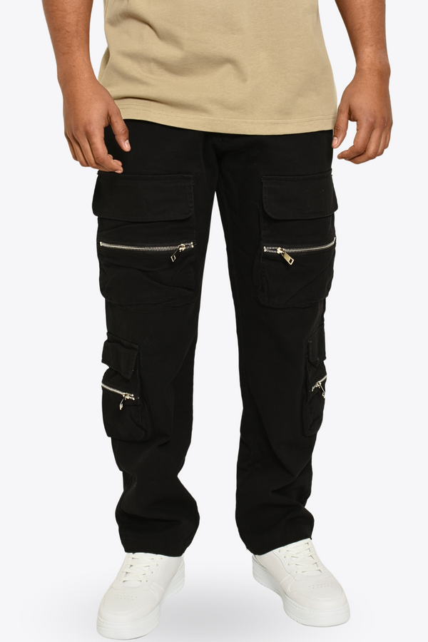 Pantalon Cargo Zippers Gabardina Negro