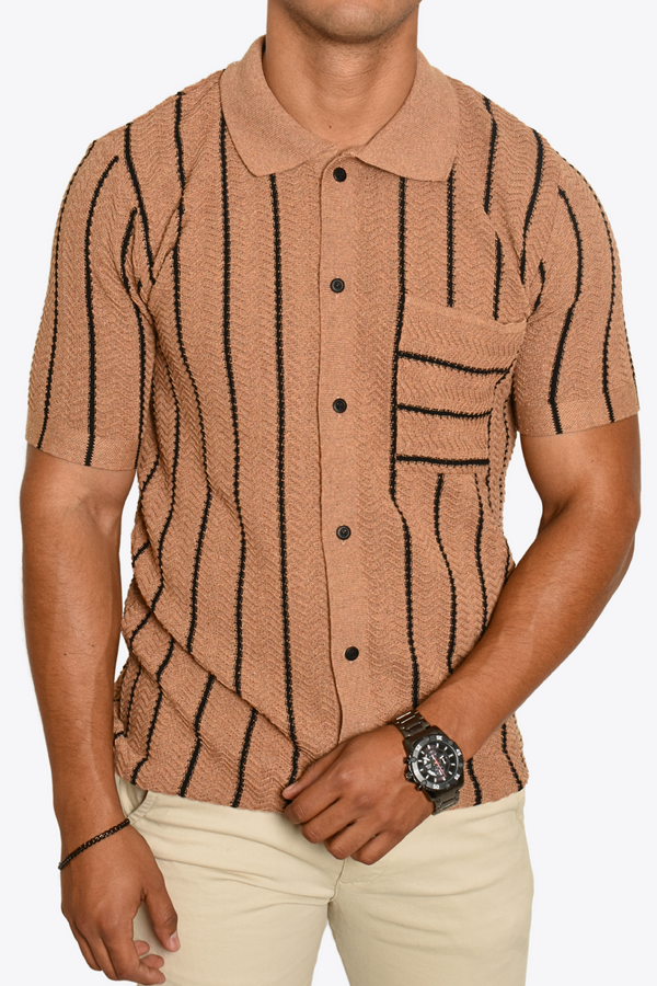 Camisa Tejida Café Líneas Negras