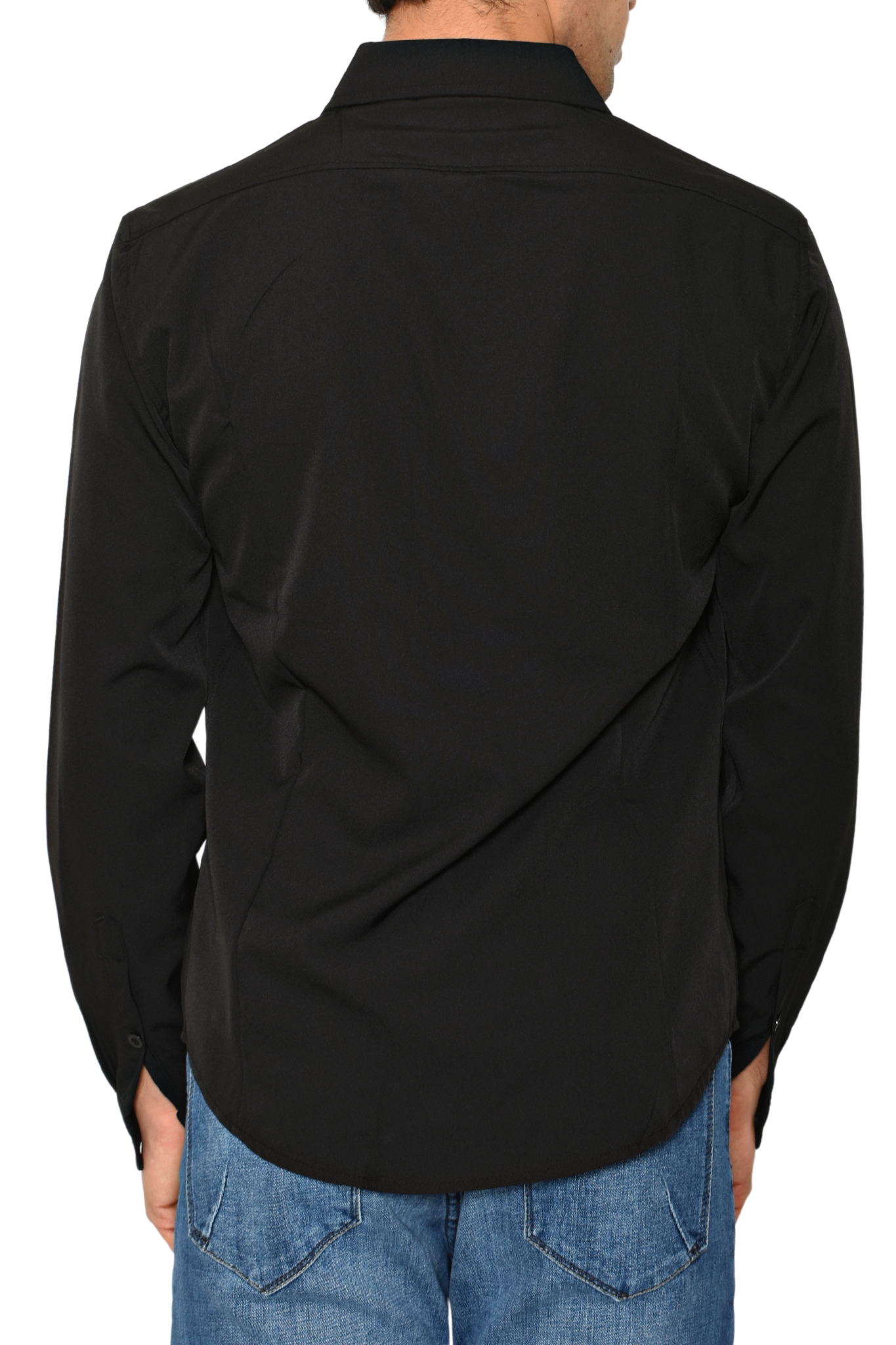 Camisa Antiarrugas Cuello Sport Negra  M.L Premium