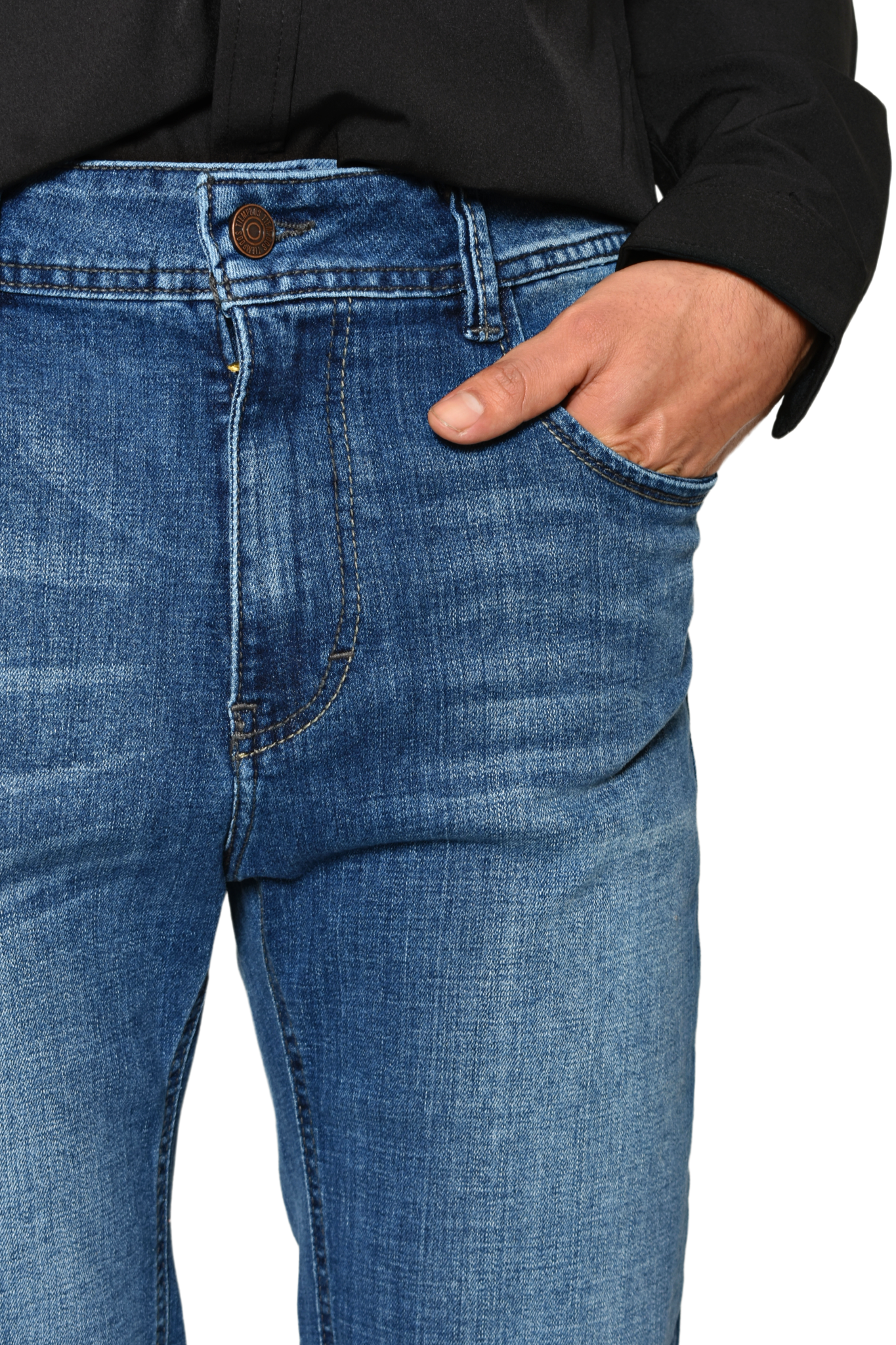Pantalón de Mezclilla Azul Claro Olas Bolso Cocido Slim Fit 37A