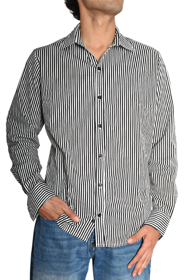 Camisa M.L Rayas Blancas Slim Fit