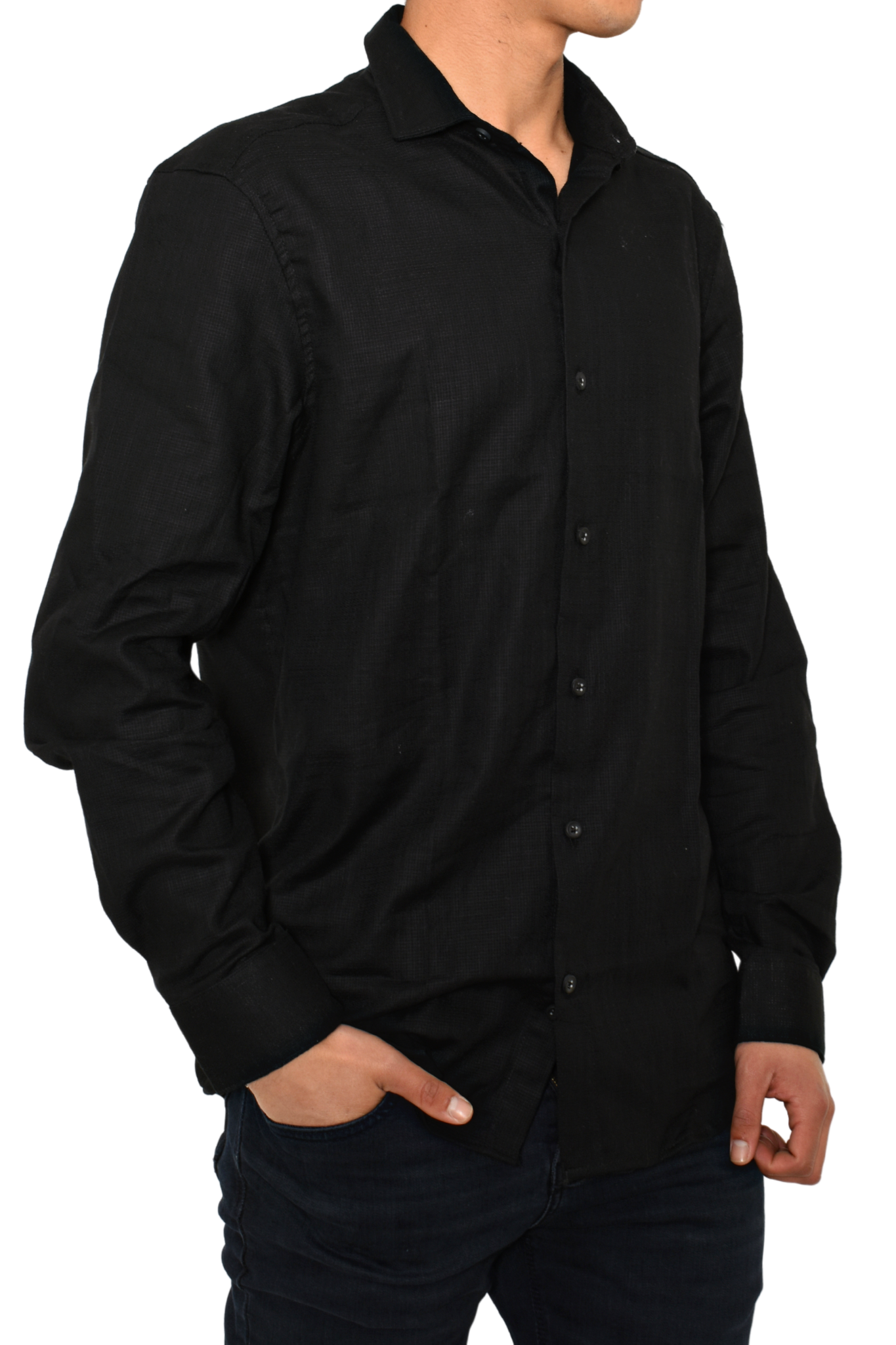 Camisa Slim Fit M.L Negra Premium  Prejuicio