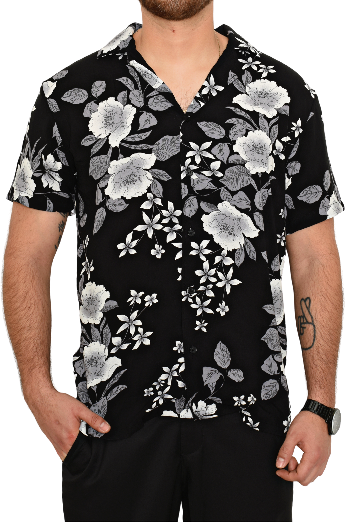 Camisa Estilo Hawaiana Negra
