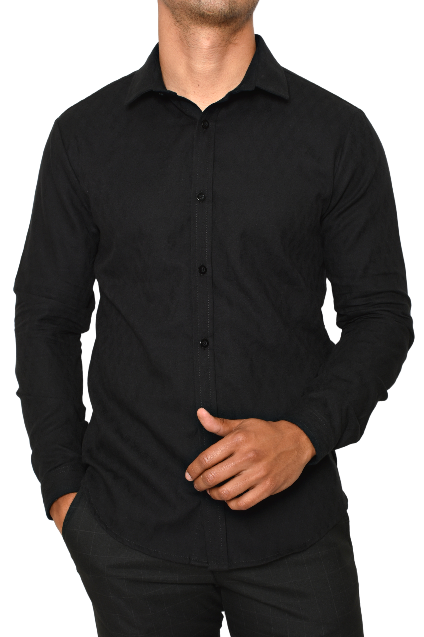 Camisa Negra Moller M.L. Textura Rombos Sport