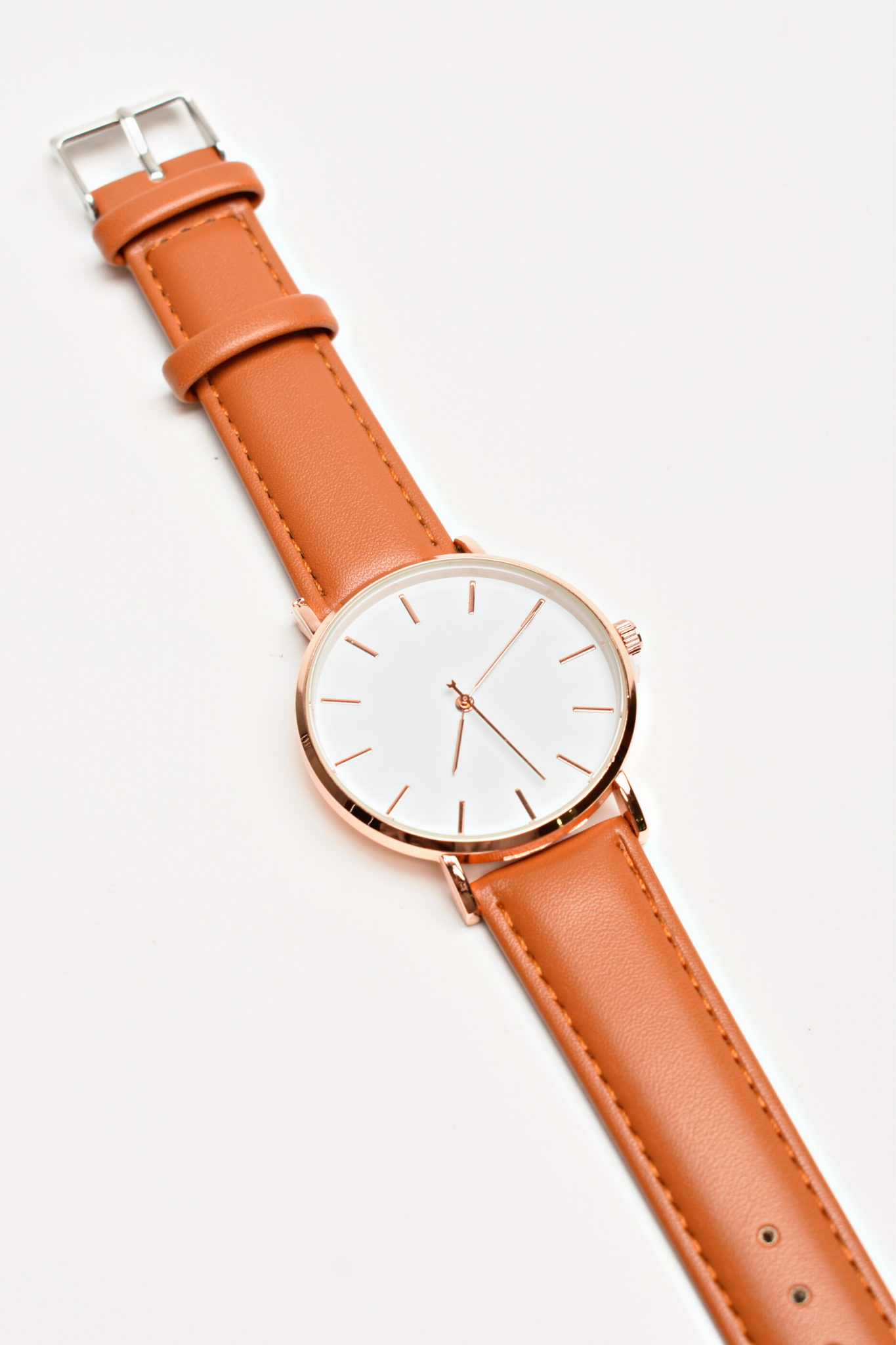 Reloj Rose Gold Correa Café Cuero Genuino
