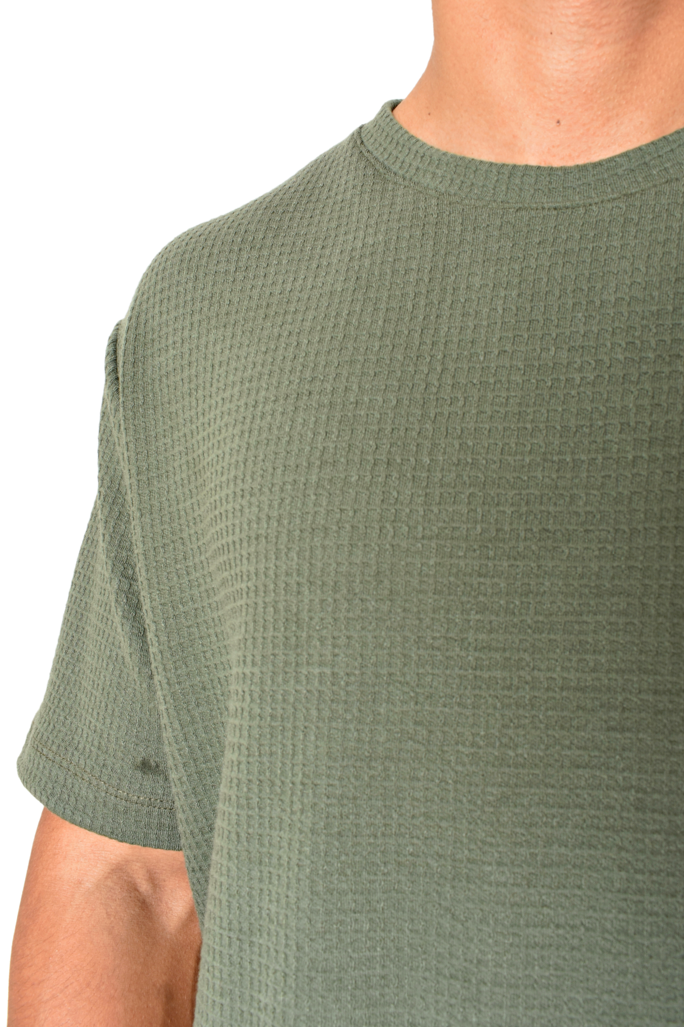 Playera Verde Textura Cuadros Cuello Redondo