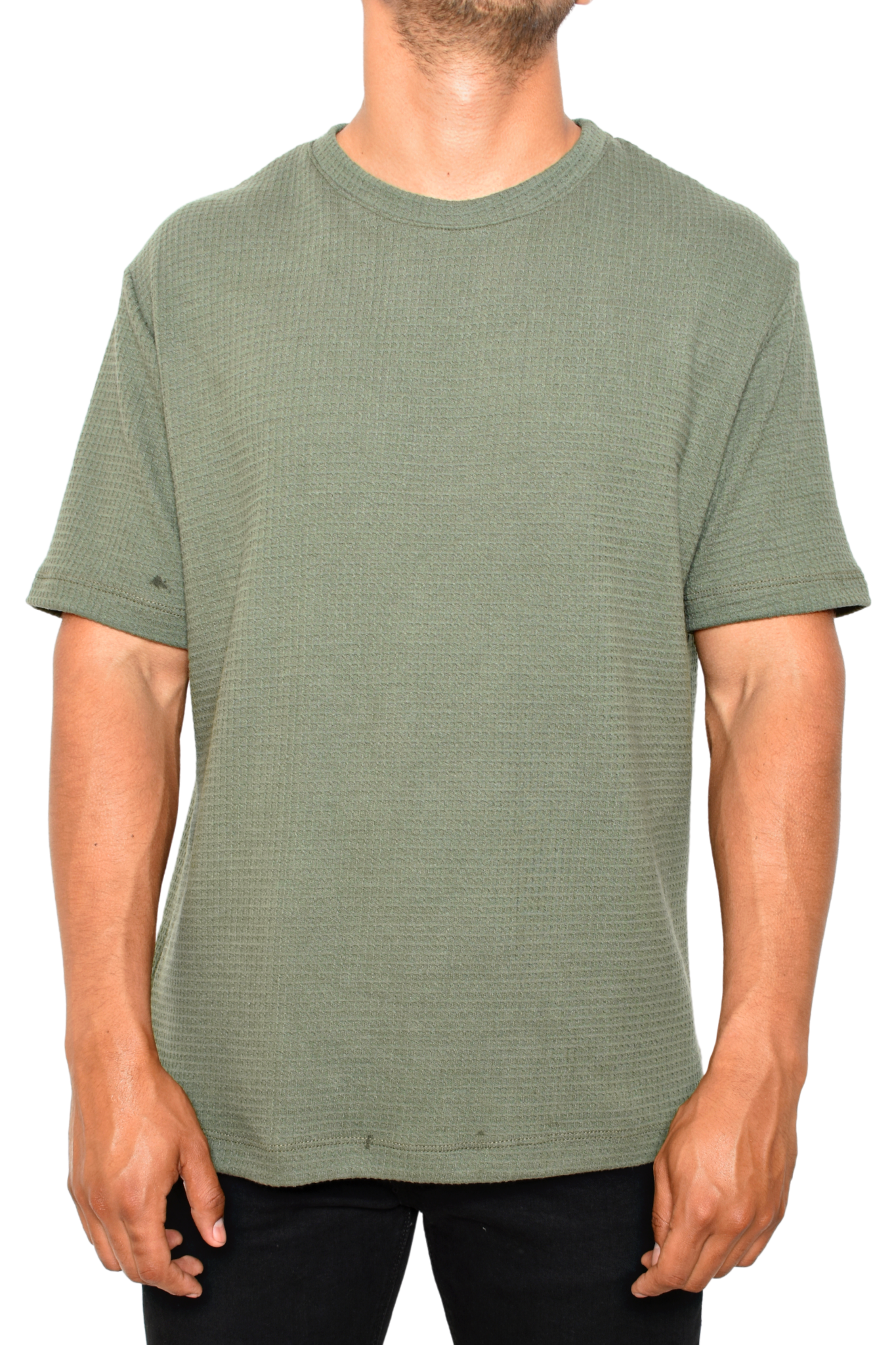 Playera Verde Textura Cuadros Cuello Redondo